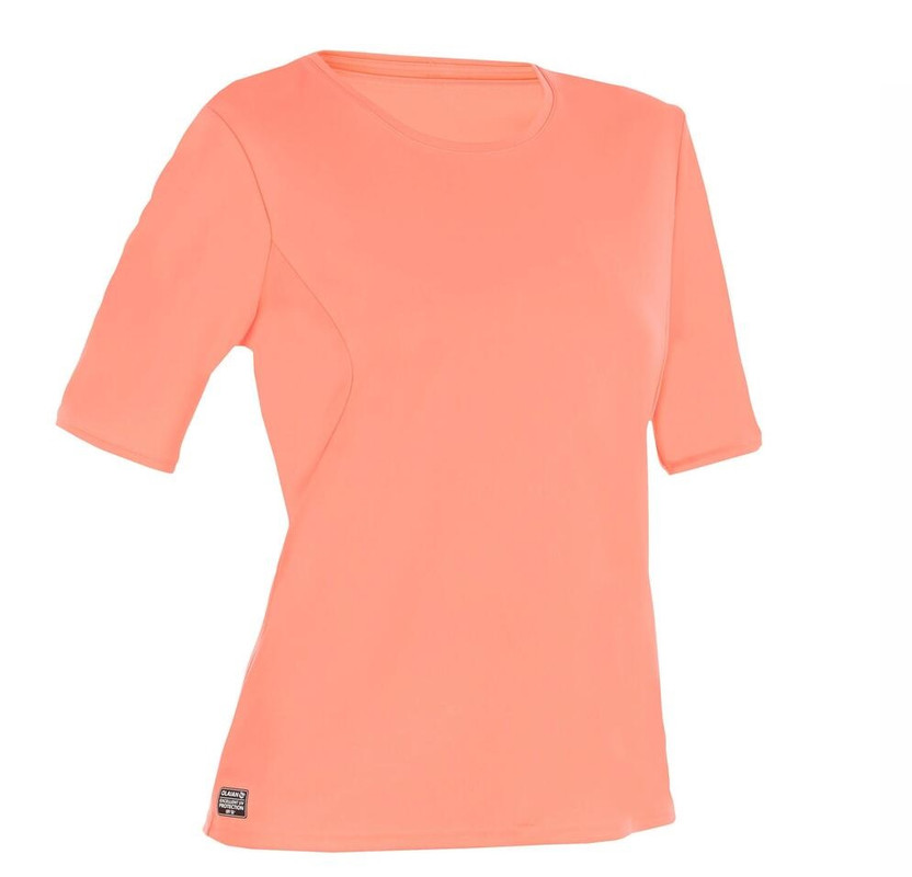 Camiseta Protección Solar Surf Mujer Olaian Coral Fluorescente