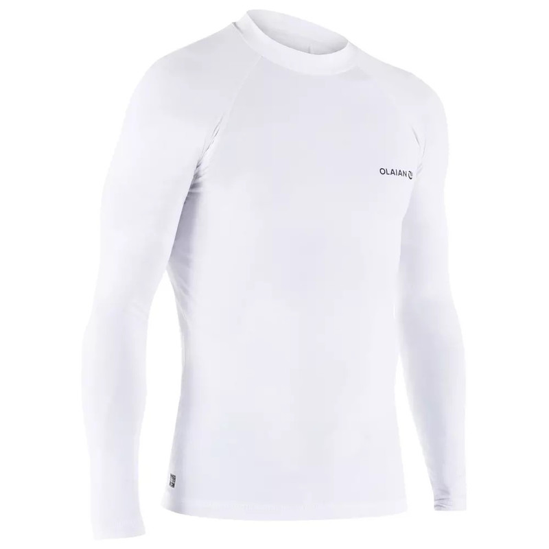 Camiseta Anti-Uv Surf Olaian Top 100 Manga Larga Hombre Blanco