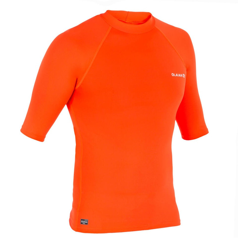 Camiseta Protección Solar Surf Hombre Olaian 100 Rojo Fluorescente